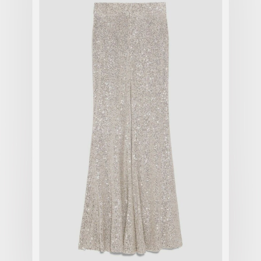 ZARA silver sequin flare pants size small - Picture 5 of 10